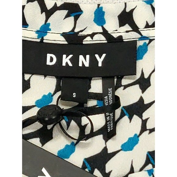 DKNY Womens Blouse Small White Printed Cap Sleeve - Picture 11 of 12